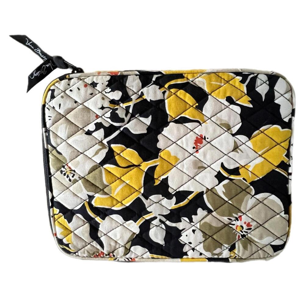 Vera Bradley Laptop Sleeve Black Yellow Floral Quilted Padded Case 11in